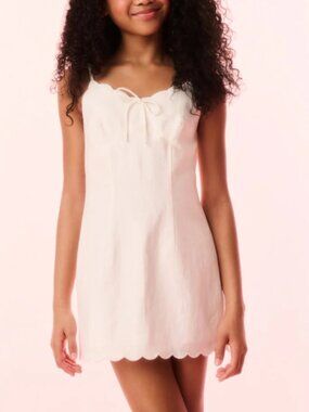 LoveShackFancy Sydelia Cotton & Linen Mini Dress in Off White - Girls Size 14